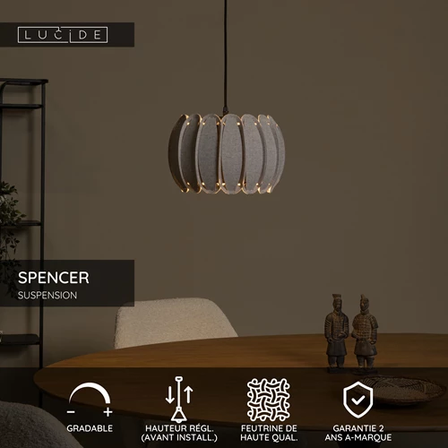 Lucide SPENCER - Suspension - Ø 30 cm - 1xE27 - Gris - USP